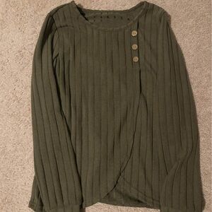 Olive Green Ribbed Long Sleeve Top